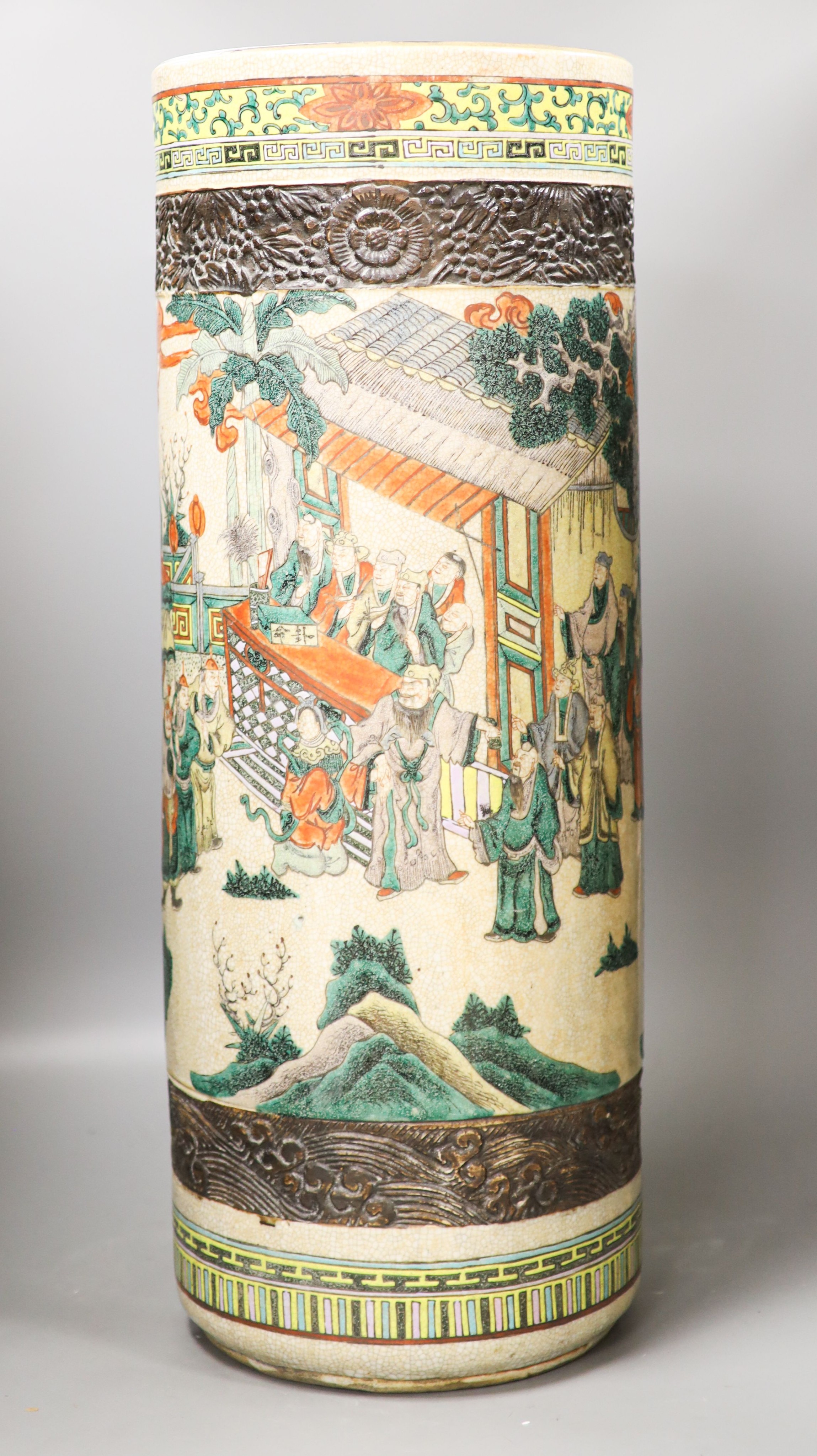 A Chinese famille verte crackle glazed stick stand, c. 1900, 61cm